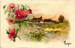 Flower, landscape, litho