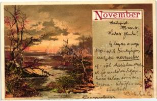 1899 November, Landscape, 'Monatsgrüsse' litho 1899 November, tájkép, 'Monatsgrüsse&#...