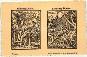 Totentanz 3. 4.; Usstribung Ade Eve, Adam bawgt die erden; F.A. Ackermann's Kunstverlag Serie 219. No. 2235. s: Hans Holbein