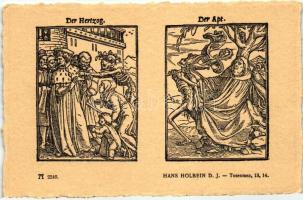 Totentanz 13. 14.; Der Hertzog, Der Apt; F.A. Ackermann's Kunstverlag Serie 219. No. 2240. s: Hans Holbein