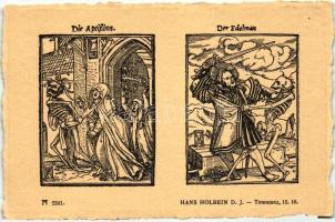 Totentanz 15. 16.; Die Aptissinn, Der Edelman; F.A. Ackermann's Kunstverlag Serie 219. No. 2241. s: Hans Holbein