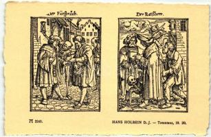 Totentanz 19. 20.; Der Fürspräch, Der Ratsherr; F.A. Ackermann's Kunstverlag Serie 219. No. 2243. s: Hans Holbein