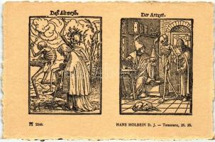 Totentanz 25. 26.; Das Altweyb, Der Artzet; F.A. Ackermann's Kunstverlag Serie 219. No. 2246. s: Hans Holbein