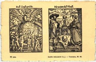 Totentanz 39. 40.; Das Jüngst Gericht, Die Wapen des Thots; F.A. Ackermann's Kunstverlag Serie 219. No. 2253. s: Hans Holbein