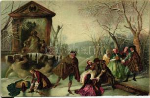 Winter, ice-skaters, Stengel &amp; Co. 29466. litho s: Nicolas Lancret