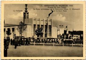 1935 Brussels, Bruxelles; Exposition, Avenue du Gros Tilleul / Clock tower of the Netherlands, Romanian palace, small train