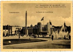 1935 Brussels, Bruxelles; Exposition, Place Louis Steens / square, fountain, Pavilion of Czechoslovakia and Luxembourg