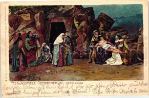 Oberammergau, Passionsspiele, Grablegung / passion play, burial of Jesus; Kuenstlerpostkarte No. 2410. von Ottmar Zieher litho