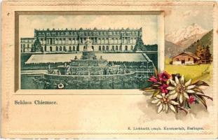 Chiemsee, Schloss / castle, floral Emb. litho