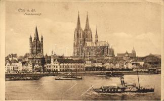 Köln, Cologne; Frankenwerft, Great St. Martin Church, Cologne Cathedral, steamships