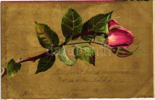 Golden card, rose, litho