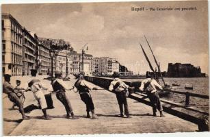 Naples, Napoli; Via Caracciolo / street, fishermen