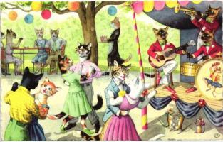 Mulató macskák, zenekarral, Colorprint Special 2258/1, Cat party, with musician cats, Colorprint Special 2258/1