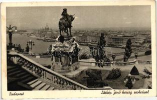 Budapest I. panorama with the statue of Prince Eugene of Savoy, Budapest I. látkép Jenő herceg szobrával