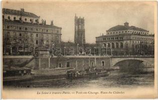 Paris, Pont-au-Change, Place du Chatelet / bridge, square, ship