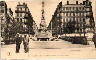 Lyon, Monument Carnot, Place de la Republique, Contrexeville Source du pavillon, Mutual Life / statue, square, shops