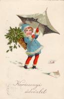 Christmas girl with umbrella, Karácsony kislány esernyővel