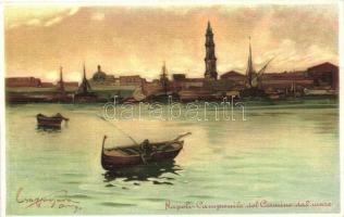 Naples, Napoli; Campanile del Carmine dal mare / litho s: Craffonara