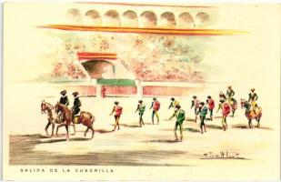 Salida de la Cuadrilla / bull fight, artist signed, Bikaviadal, szignós