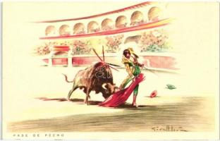 Bikaviadal, szignós, Pase de Pecho / bull fight, artist signed