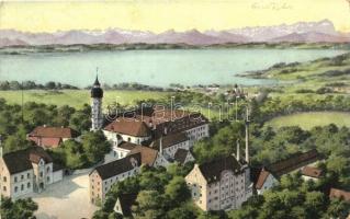 Andechs, Kloster, Ammersee und Gebirge / abbey, lake