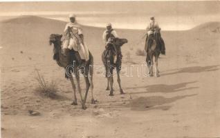 Scenes Algériennes, Touaregs dans le Saharah / Algerian folklore, Tuareg people on camels, Algériai folklór, Tuaregek tevéken a Szaharában