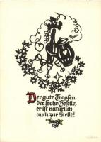 Üdvözlőlap, Pilschke Kunstkarte s: Georg Plischke, Der Gute Tropfen / Greeting card, Pilschke Kunstkarte s: Georg Plischke