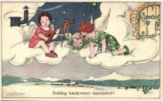 Christmas, angels, B.K.W.I. 3206-1. s: Luschi Elischer, Boldog karácsonyi ünnepeket!, B.K.W.I. 3206-1. s: Luschi Elischer