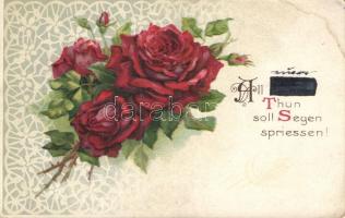 Rózsás üdvözlő lap, 1399. A. Oe. i. L. litho, Roses, greeting card, 1399. A. Oe. i. L. litho