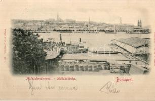 1898 Budapest, rakpart, gőzhajó, csónak, Mátyás templom, Kanitz és fia kiadása