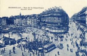 Marseille, Rude de la Republique / street, tram, automobile, steamships