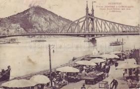 Budapest, Ferencz József híd, Gellérthegy, gőzhajó, piac