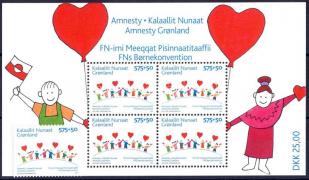 Children rights in the UNO stamp + block, Gyermekjogok az ENSZ-ben bélyeg + blokk, Kinderrechte der Vereinten Nationen Briefmarke + Block