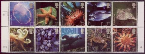 Animals in the sea margin block of 10, Tengeri állatok ívszéli tízestömb, Meerestiere Zehnerblock mit Rand
