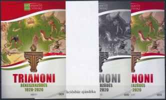 Trianoni Békeszerződés 4 db-os emlékív garnitúra, Trianon memorial sheet set (4 pcs) with same serial number
