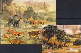 Prähistorische Tiere Kleinbogen + Block, Ősállatok kisív + blokk, prehistoric Animals minisheet + block
