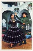 Spanyol táncosok, textil lap, Spanish dancers, textile and silk card