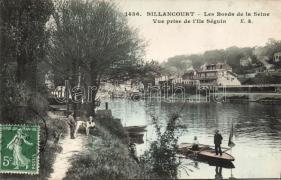 Billancourt, les Bords de la Seine, prise de l'Ile Seguin / bank of the River Seine, island, boat, dog