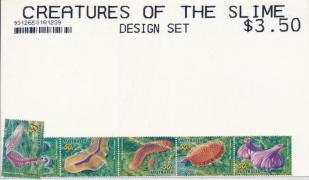 Prehistoric animals of the sea bottom stripe of 5 + stamp (set), A tengerfenék ősállatai ötöscsík + bélyeg (sor), Prähistorische Tiere des Meeresbodens Fünferstreifen + Marke (Satz)