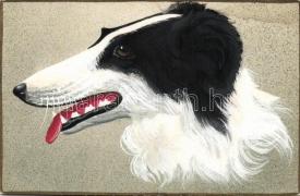 Dog, Sighthounds, hand painted postcard, Kutya, Agár, kézzel festett képeslap