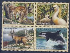 Endangered animals block of 4, Veszélyeztetett állatok négyestömb, Gefährdete Arten Viererblock